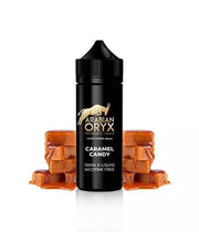 A 100ml bottle of ARABIAN ORYX Caramel Candy e-liquid, displaying the product label and branding.